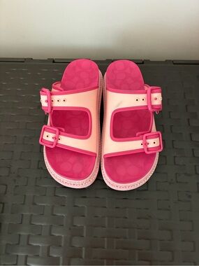 Coach Pink Two-Tone Buckle Slide Sandals